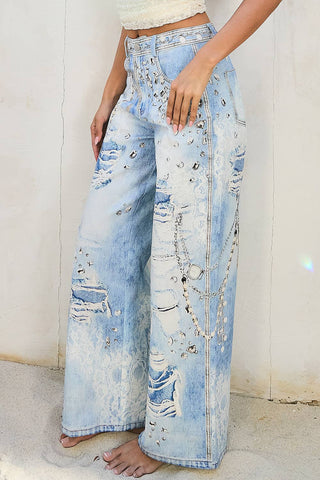 Denim Effect Wide Leg Pants - Boutique Bella BellaJeans