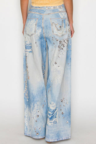 Denim Effect Wide Leg Pants - Boutique Bella BellaJeans