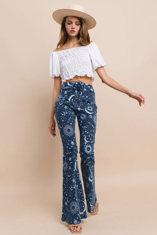 Denim Sun and Stars Flared Jeans - Boutique Bella BellaJeans