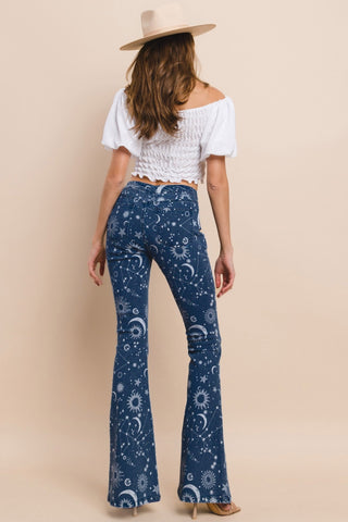 Denim Sun and Stars Flared Jeans - Boutique Bella BellaJeans