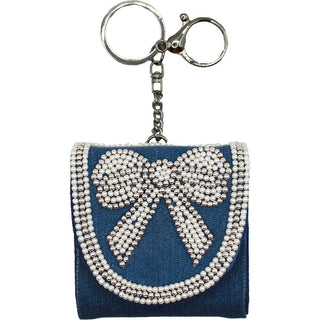 Denim With Beaded Bow Air Pod Holder/Keychain - Boutique Bella BellaAirPod Case