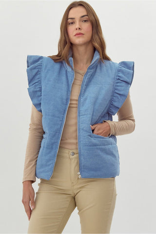 Denim Zippered Vest - Boutique Bella BellaPuffer Vest