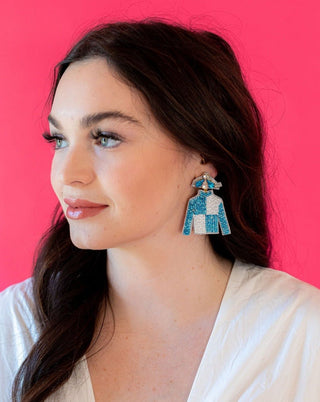 Derby Jersey Silk Earrings - Blue Square - Boutique Bella BellaDistress