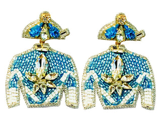 Derby Jersey Silk Earrings - Blue with Rhinestone - Boutique Bella BellaDistress
