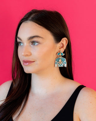 Derby Jersey Silk Earrings - Blue with Rhinestone - Boutique Bella BellaDistress