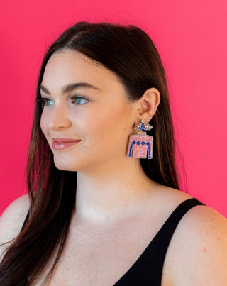 Derby Jersey Silk Earrings - Pink and Blue - Boutique Bella BellaDistress