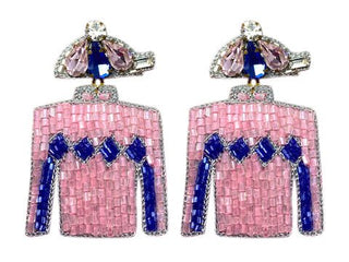 Derby Jersey Silk Earrings - Pink and Blue - Boutique Bella BellaDistress