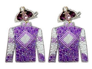 Derby Jersey Silk Earrings - Purple and White - Boutique Bella BellaDistress