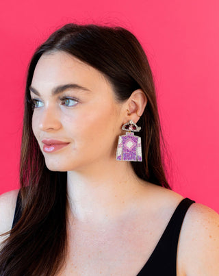 Derby Jersey Silk Earrings - Purple and White - Boutique Bella BellaDistress