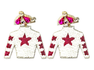 Derby Jersey Silk Earrings- White with Pink Star - Boutique Bella BellaDistress