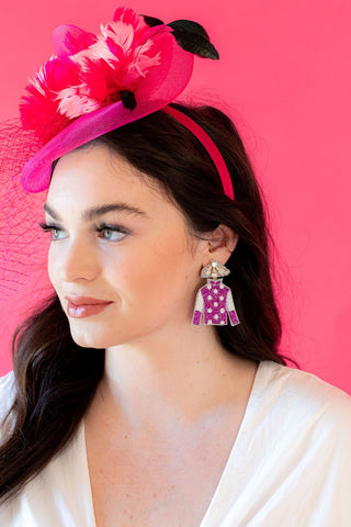 Derby Jersey Silk Earrings - White with Purple Dots - Boutique Bella BellaDistress