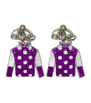 Derby Jersey Silk Earrings - White with Purple Dots - Boutique Bella BellaDistress