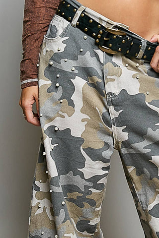 Vintage Washed Printed Twill Wide-Leg Woven Pants