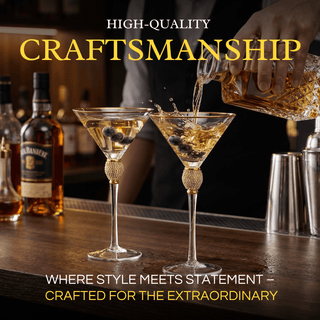 Diamond Collection 2 Piece Stemmed Martini Set Gold Accent Glasses Perfect For Any Bar Swarovski Sty - Boutique Bella Bella