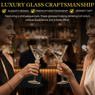 Diamond Collection 2 Piece Stemmed Martini Set Gold Accent Glasses Perfect For Any Bar Swarovski Sty - Boutique Bella Bella