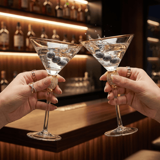 Diamond Collection 2 Piece Stemmed Martini Set Gold Accent Glasses Perfect For Any Bar Swarovski Sty - Boutique Bella Bella