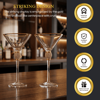 Diamond Collection 2 Piece Stemmed Martini Set Gold Accent Glasses Perfect For Any Bar Swarovski Sty - Boutique Bella Bella