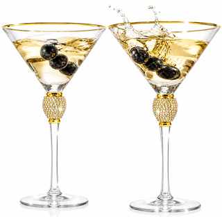 Diamond Collection 2 Piece Stemmed Martini Set Gold Accent Glasses Perfect For Any Bar Swarovski Sty - Boutique Bella Bella