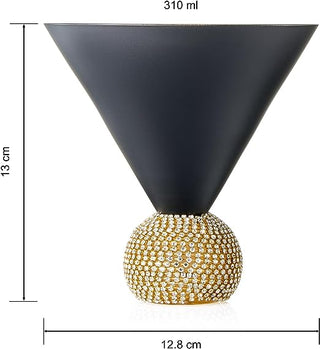 Diamond Studded Martini Glasses Set Of 2 Black Gold Rimmed Modern Cocktail Glass Rhi - Boutique Bella Bella