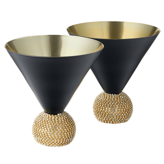 Diamond Studded Martini Glasses Set Of 2 Black Gold Rimmed Modern Cocktail Glass Rhi - Boutique Bella Bella