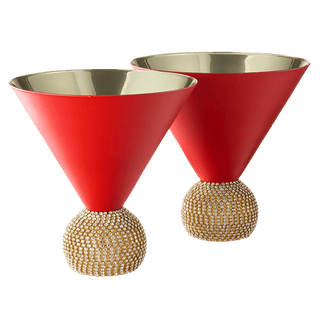 Diamond Studded Martini Glasses Set Of 2 Matte Red Gold Modern Cocktail Glass Rhines - Boutique Bella Bella
