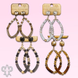 Diamond teardrop bamboo tube bead earring with Austrian crystal - Boutique Bella BellaEarrings