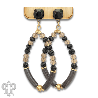 Diamond teardrop bamboo tube bead earring with Austrian crystal - Boutique Bella BellaEarrings