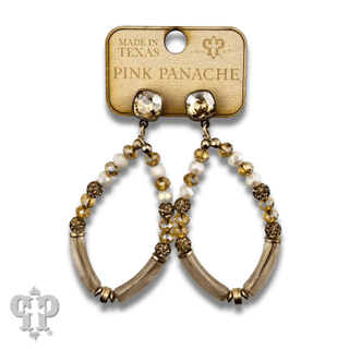 Diamond teardrop bamboo tube bead earring with Austrian crystal - Boutique Bella BellaEarrings