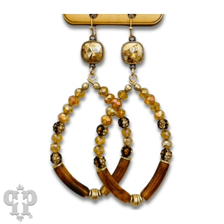 Diamond teardrop bamboo tube bead earring with Austrian crystal - Boutique Bella BellaEarrings