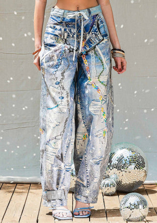 Digital Printed Barrel Jeans - Boutique Bella BellaJeans