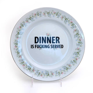 Dinner is F'n Served Upcycled Vintage Plate - Boutique Bella BellaKitchen