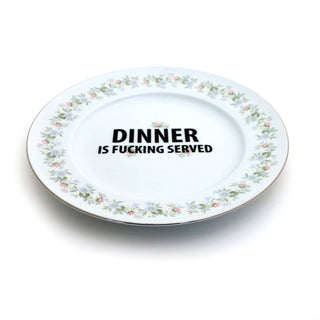 Dinner is F'n Served Upcycled Vintage Plate - Boutique Bella BellaKitchen