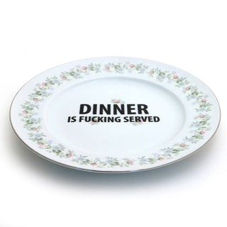Dinner is F'n Served Upcycled Vintage Plate - Boutique Bella BellaKitchen