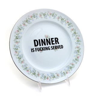 Dinner is F'n Served Upcycled Vintage Plate - Boutique Bella BellaKitchen