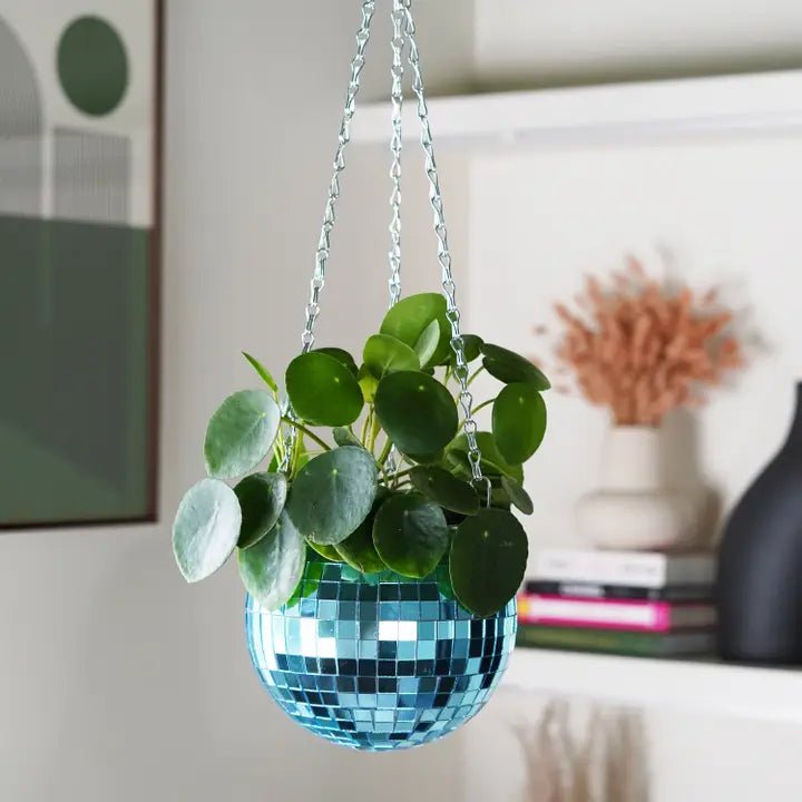 disco ball planter hanging Bubblegum Stuff – Blue Disco Ball Hanging Planter – Hanging Basket For Indoor Plants, Silver Chain, Herb Planter, Hanging Plant, Boho Dec