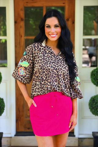 Donna Embroidered Top - Leopard - Boutique Bella BellaBlouse