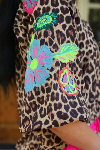 Donna Embroidered Top - Leopard - Boutique Bella BellaBlouse