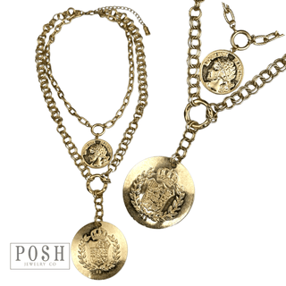 Double coin charm gold chain pendant necklace - LC - Boutique Bella BellaNecklaces