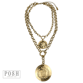 Double coin charm gold chain pendant necklace - LC - Boutique Bella BellaNecklaces