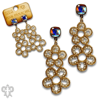 Double flower charm earring, Austrian crystal - Boutique Bella BellaEarrings