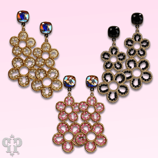 Double flower charm earring, Austrian crystal - Boutique Bella BellaEarrings