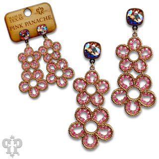 Double flower charm earring, Austrian crystal - Boutique Bella BellaEarrings