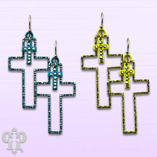 Double rhinestone cross earring - LC - Boutique Bella BellaEarrings