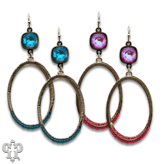 Double side oval earring, Austrian crystal - LC - Boutique Bella BellaEarrings