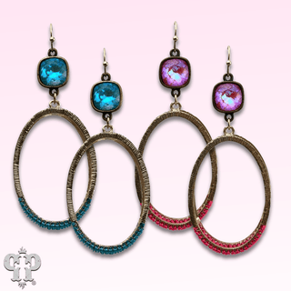 Double side oval earring, Austrian crystal - LC - Boutique Bella BellaEarrings