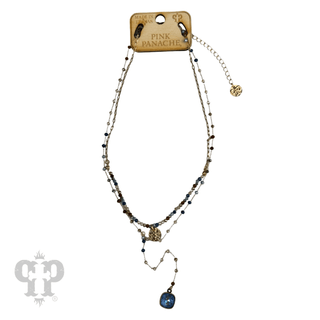 Double strand linked bead necklace with Austrian crystal pendant - LC - Boutique Bella BellaNecklaces
