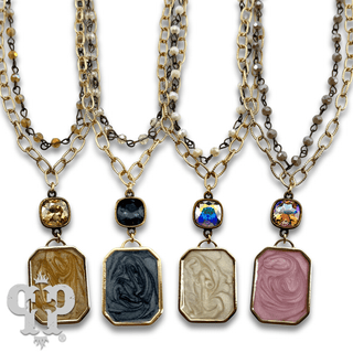 Double strand necklace with Austrian crystal pendant - Boutique Bella BellaNecklaces