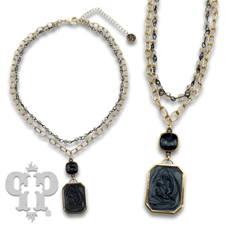 Double strand necklace with Austrian crystal pendant - Boutique Bella BellaNecklaces
