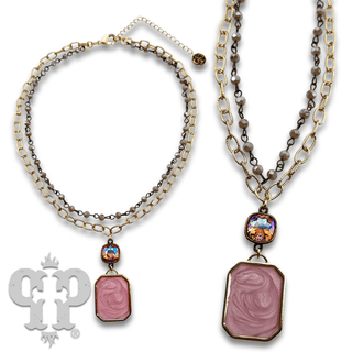 Double strand necklace with Austrian crystal pendant - Boutique Bella BellaNecklaces