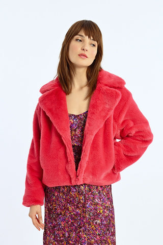 Dragon Fruit Cropped Faux Fur Jacket - Boutique Bella BellaJacket